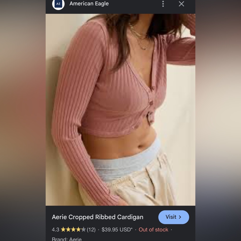 Aerie Ribbed Cropped Cardigan - Picture 6 of 7